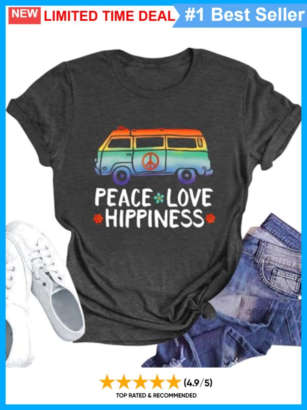 Peace Sign Love Graphic T-Shirt Women Hippie Short Sleeve Tee